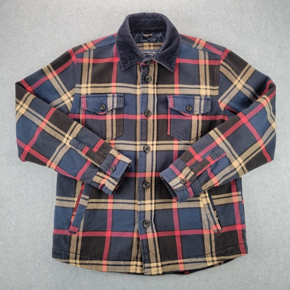 Y2K American Eagle Mens Flannel Shirt Jacket Lined Corduroy‎ Collar Lined Size M